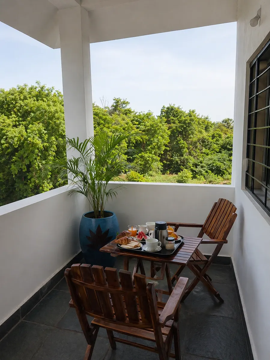Private terrace with breakfast and nature view