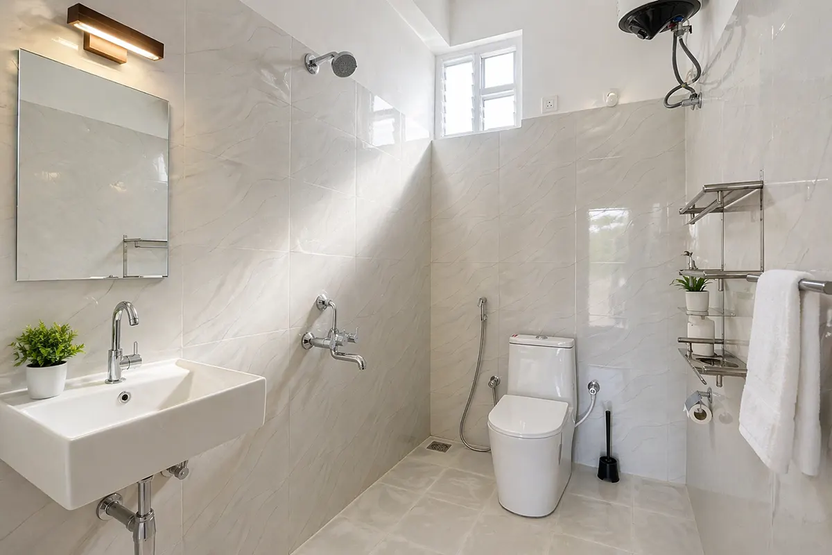 Private bathroom with shower and hot water